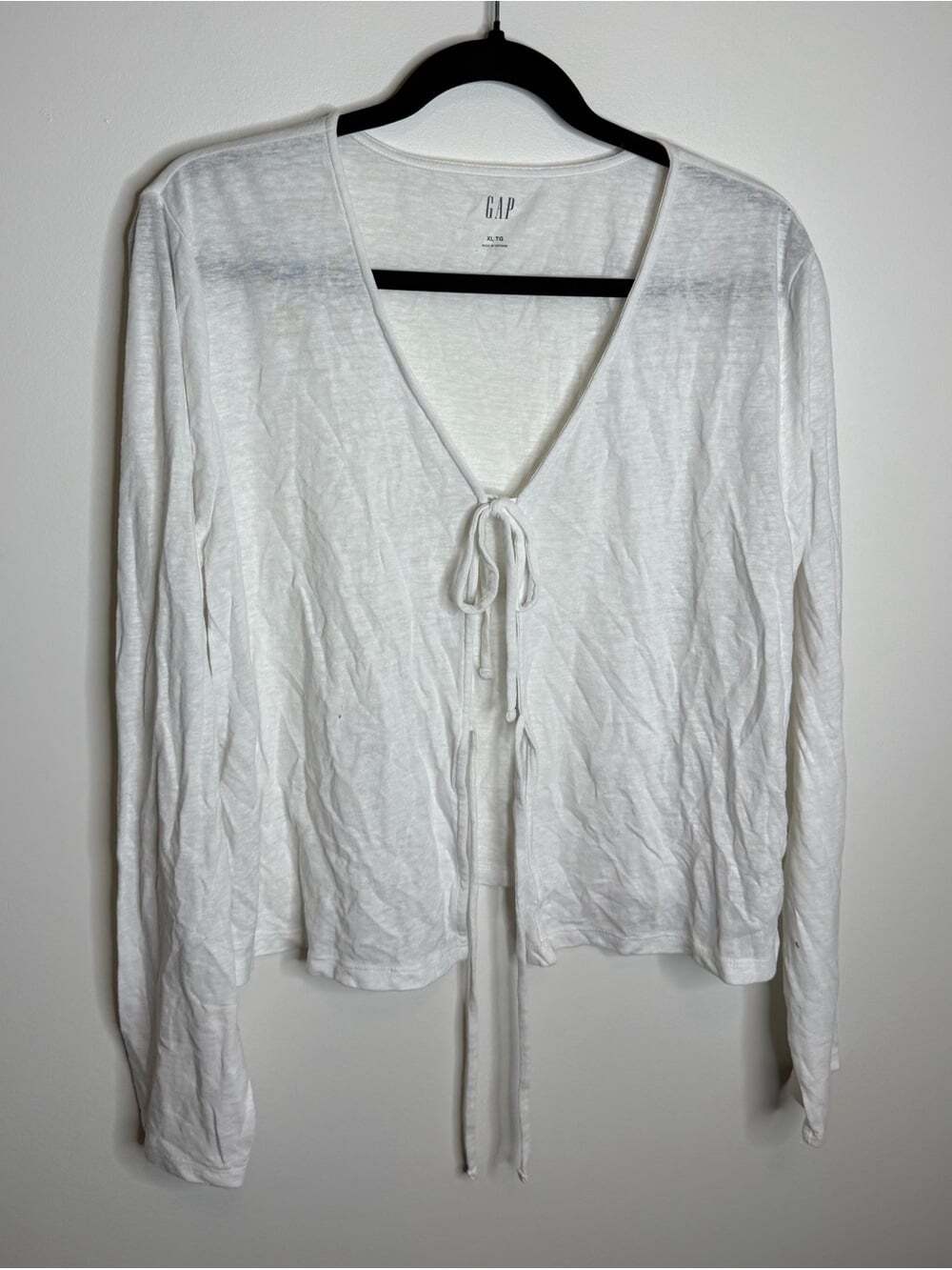 GAP Women's White Tie-Front Long Sleeve Cardigan size XL